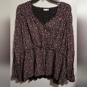 Maurices Black and Pink Patterned Blouse